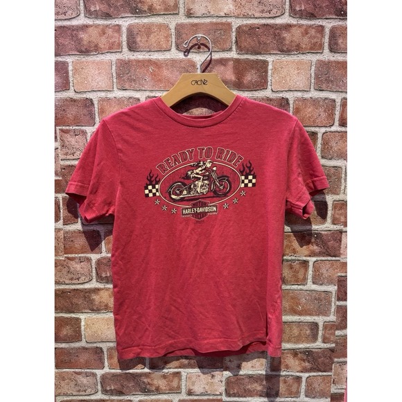 Harley-Davidson Other - Harley-Davidson Short Sleeve T-Shirt Boys Small Solid Red Logo W/Motorcycle